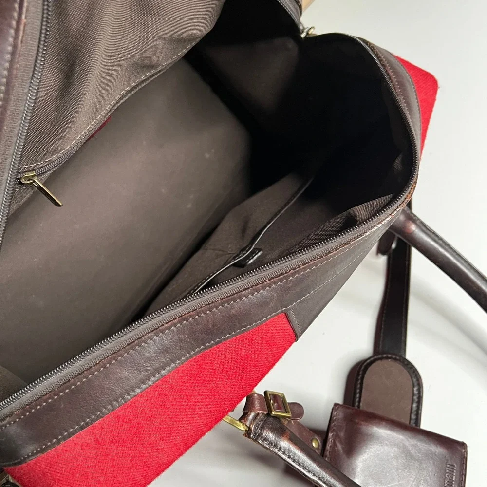 Hartmann Vintage Red Wool Leather Trim Duffel Bag Travel Carry On Luggage